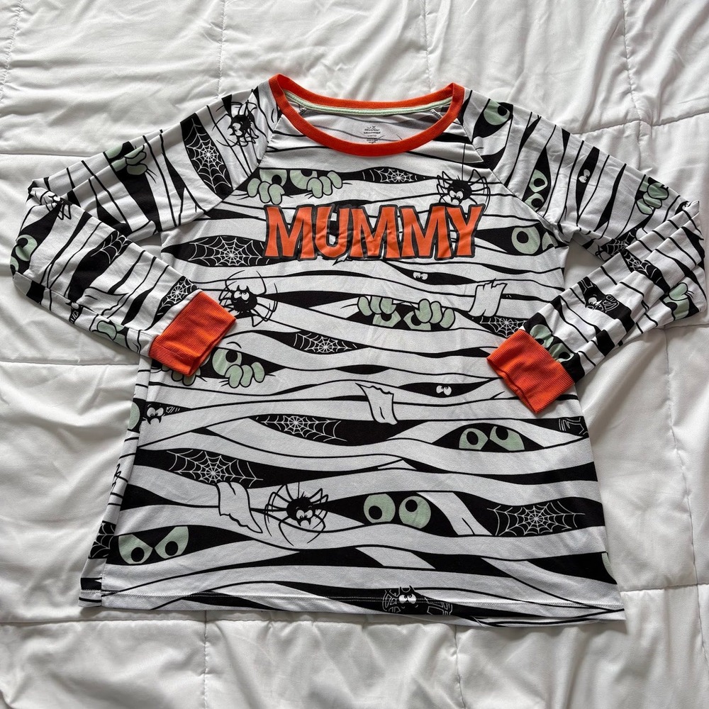 Halloween Mummy Pajama Set Pjs Womens Large 12-14 Spooky Eyes Spiders Holiday